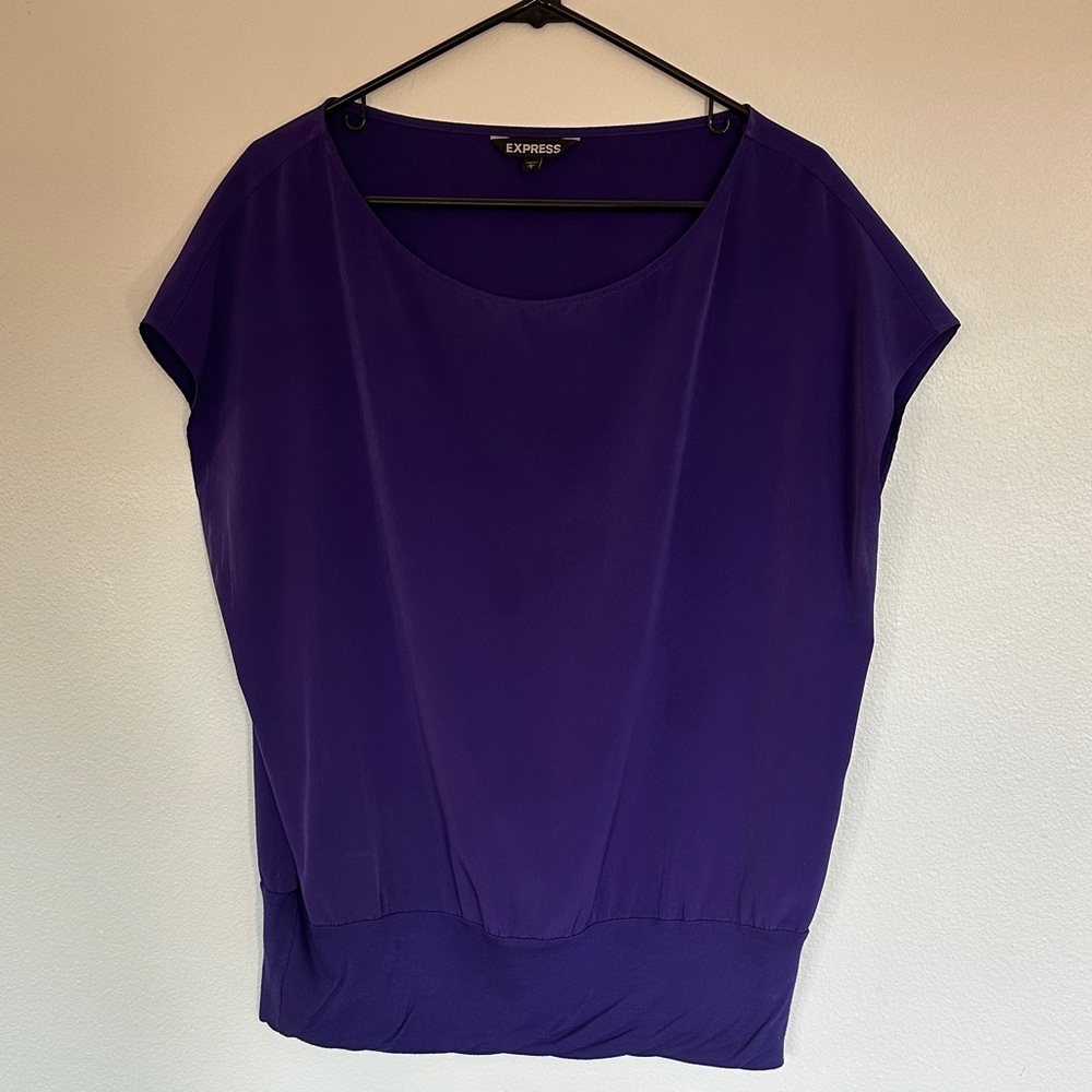 Express Women's Purple Short Sleeve Blouson Top - Picture 4 of 11